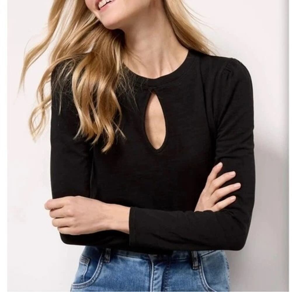 Nation LTD Women Dania Keyhole Shirt Elevated Basics Puff Sleeves Capsule XS